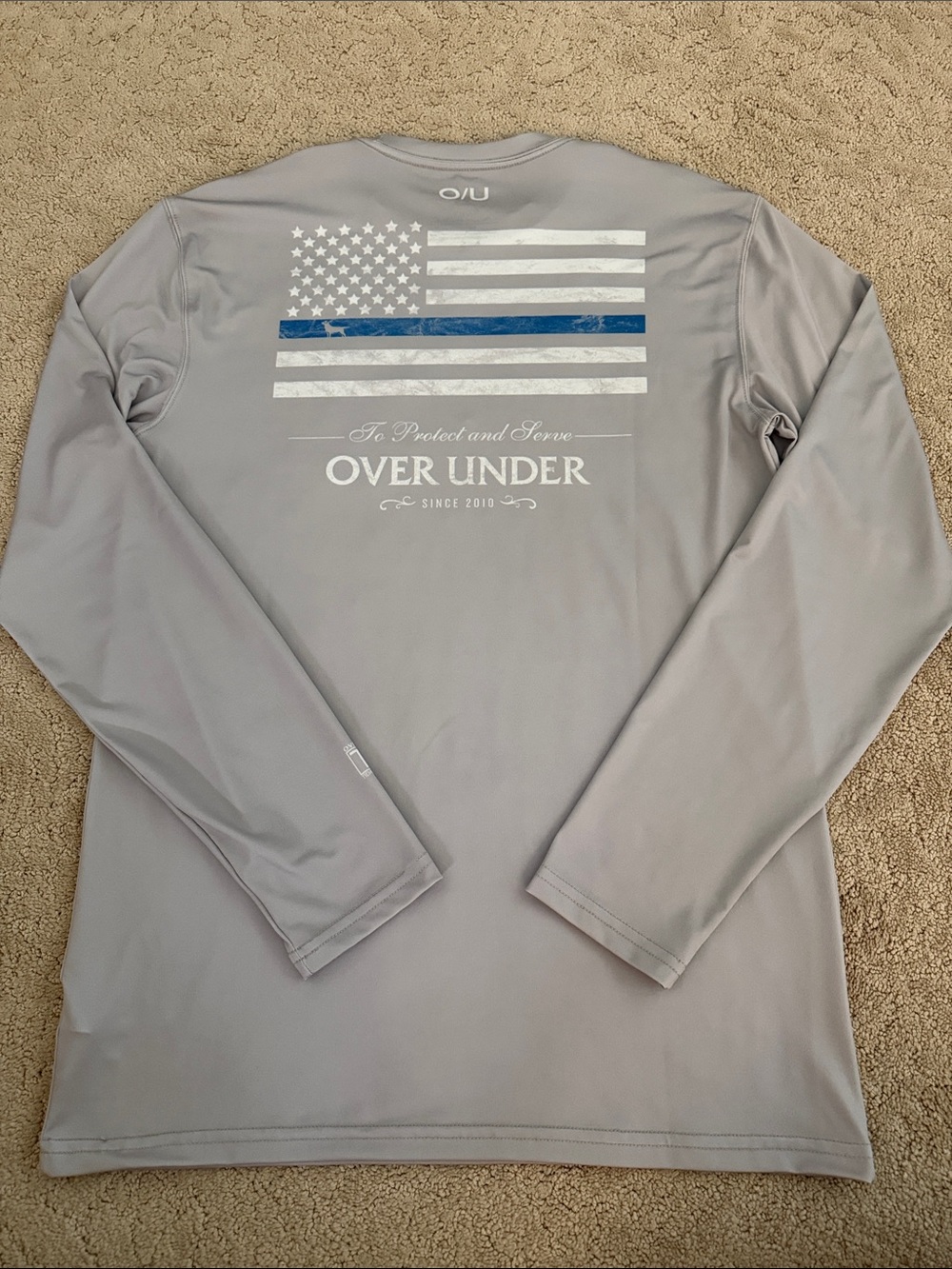 Over Under Blue Line Men's Long-Sleeve Performance Shirt - Light Gray